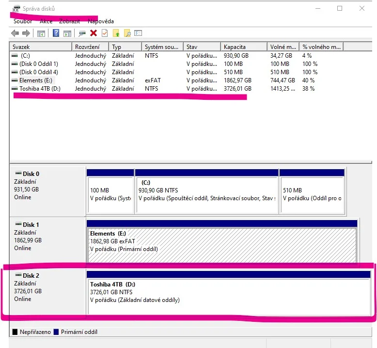 Printscreen správce disku - inicializace a formátování ve Windows | Pro web: radyzezivota.cz | Pro článek: