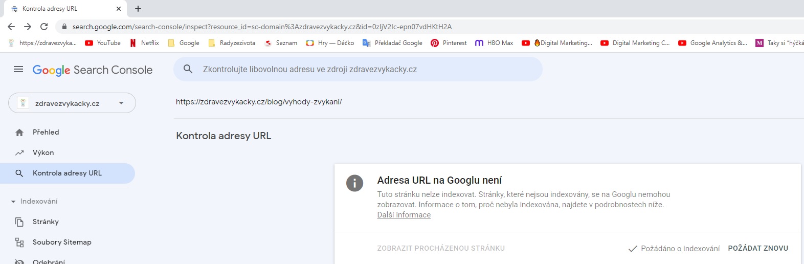 Urychlení indexace stránek pomocí Google Search Console, zdroj: radyzezivota.cz